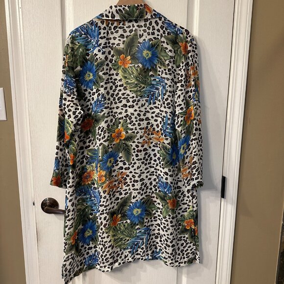 Mlle Gabrielle | Sz 18 Animal Print Tropical Floral Button Up Tunic Top Cover Up - Picture 8 of 9